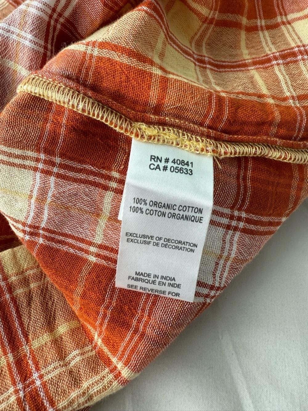 Organic Cotton Summer Dress Medium Aventura Montrose Plaid Yellow Orange Button - Picture 6 of 6